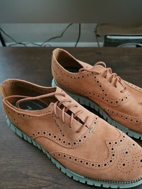 Men's Cole Haan Suede Wingtip Lace-Up Oxford in Orange/tan Suede - Mens 11